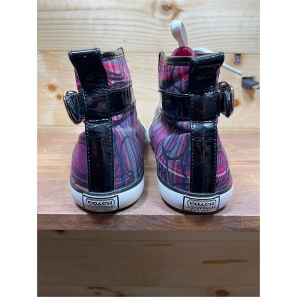 Coach Britney Women's Pink, Purple & Blue Monogram Hi Top Sneakers with Buckle A - Picture 8 of 12